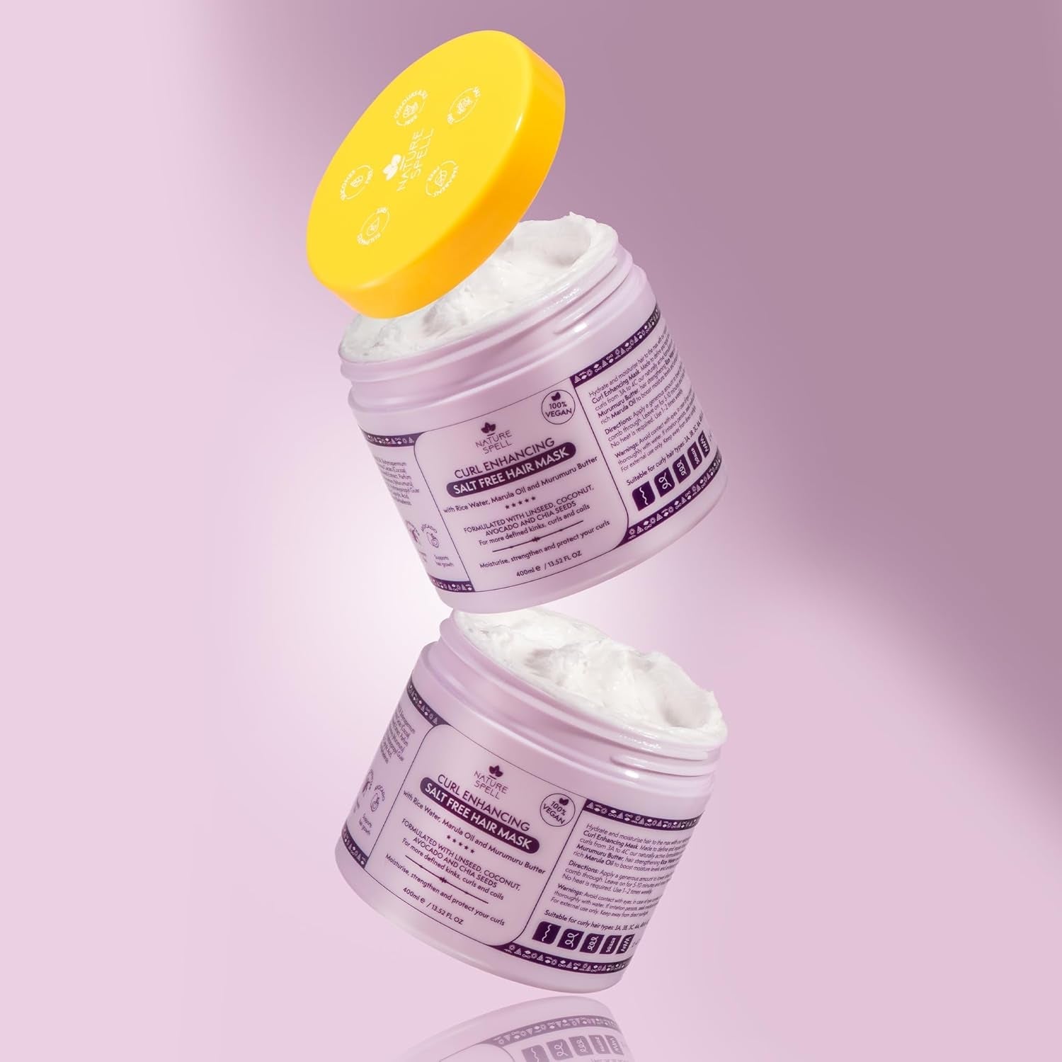 Hårmaske til krøllet hår by Nature Spell 400ml - Beriget med risvand og hørfrø, til alle krølletyper, Sulfatfri Naty Shop-hårmaske