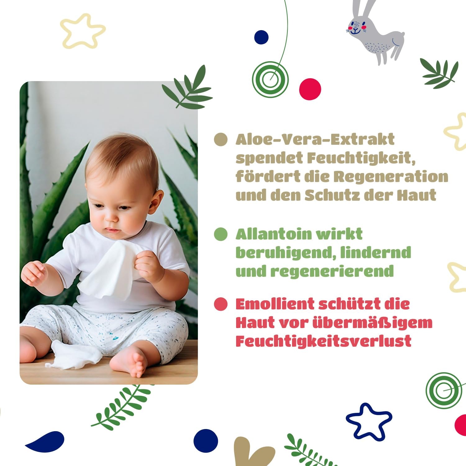 Kindii Natural Balance vådservietter til babyer – (1 x 60 stk.) Vådservietter til babyer og børn – Beskyttende, Aloe Vera, Delikat duft – 60 stk.
