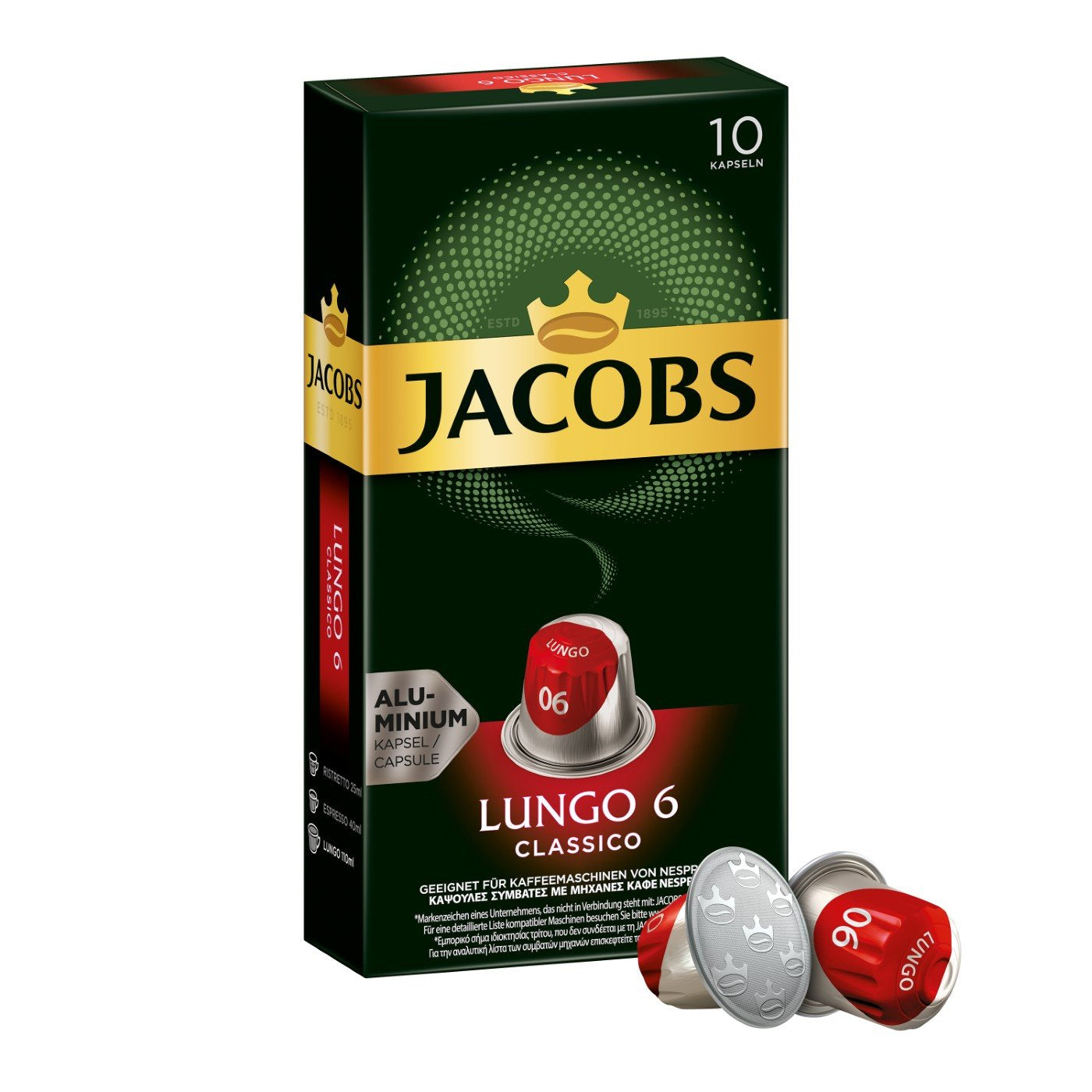 Jacobs Kapseln Lungo Intenso, Intensität 8 & Kapseln Lungo Classico, Intensität 6, 100 Nespresso®*-kompatibel Kaffeekapsel, 10er Pack, 10 x 10 Getränke