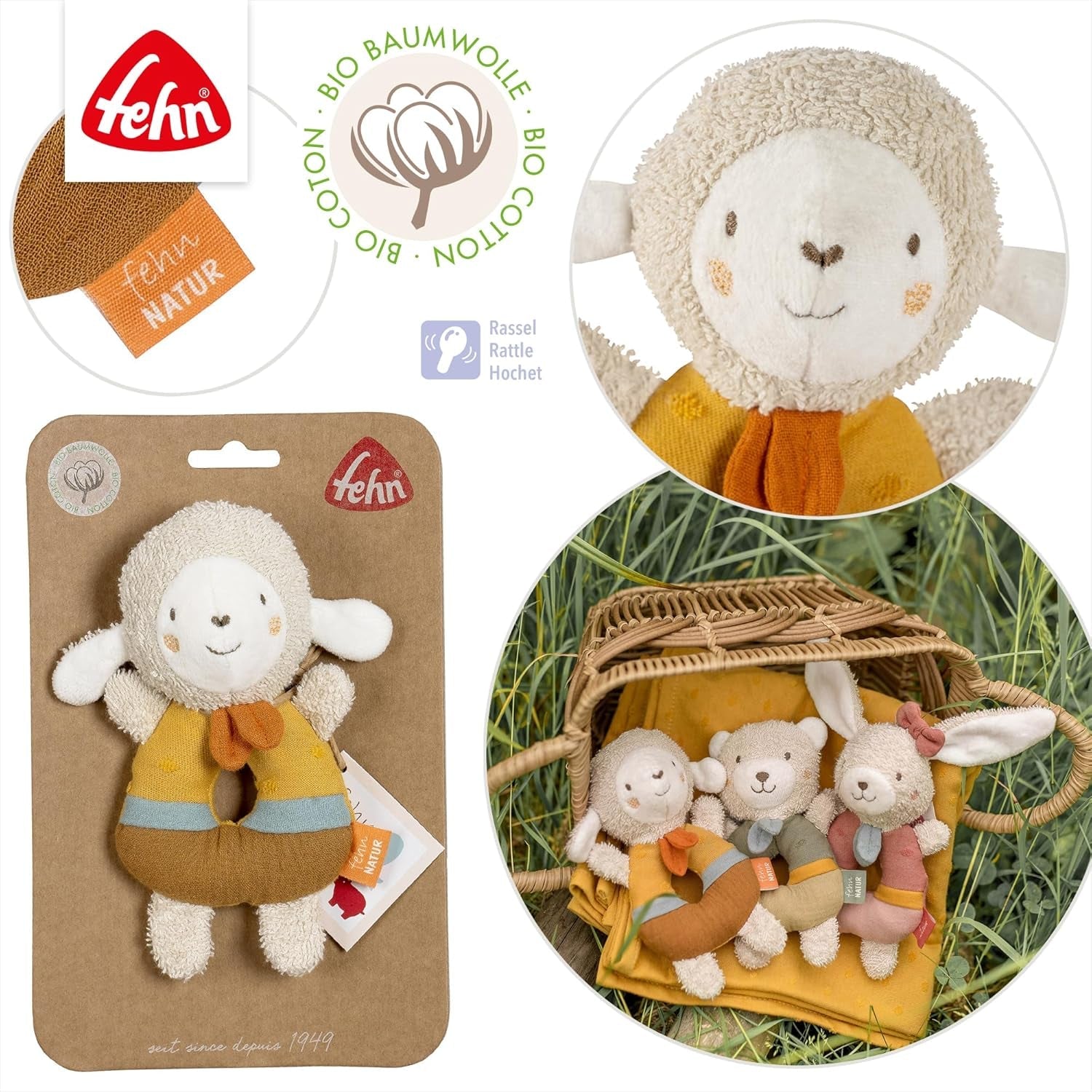 Fehn baby grip ring fårelegetøj fehnNATUR - plyslegetøj med økologisk bomuld - babylegetøj med klokke og legende læringslegetøj - gribelegetøj til babyer og småbørn fra 0+ måneder Babylegetøj Naty Shop