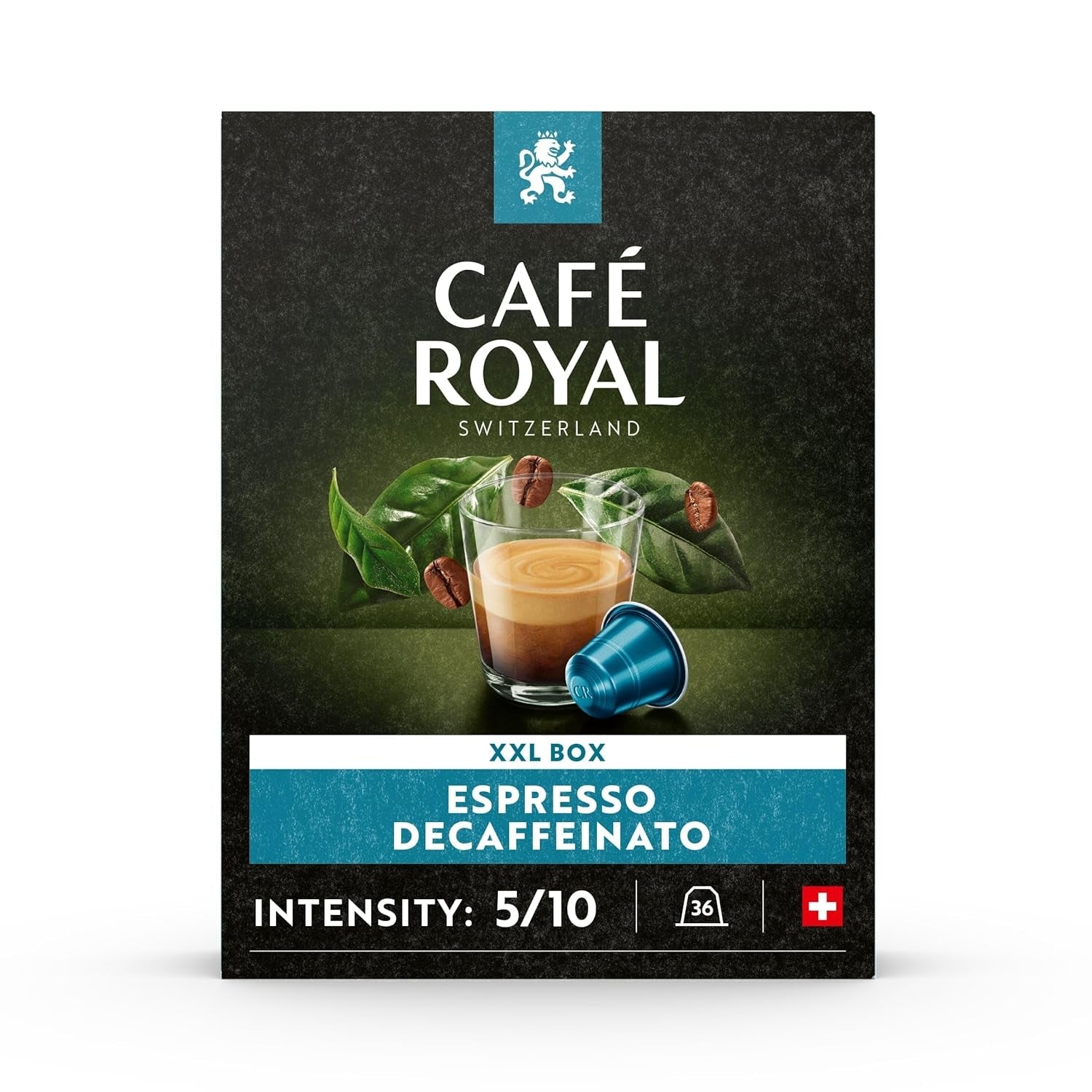 Café Royal Espresso Decaffeinato 36 Kapsel for Nespresso Kaffee Maschine - 5/10 Intensitet - UTZ-certificeret Kaffeekapseln aus Aluminium (Packung med 2)