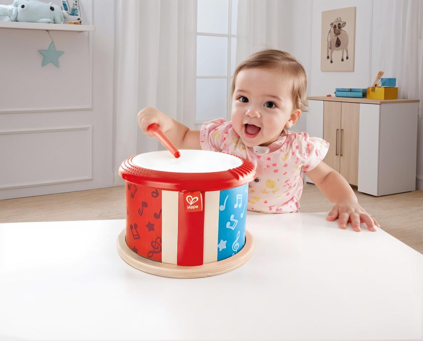 Hape dobbeltsidet trætromle | musiklegetøj til små børn Jucarii Bebe Naty Shop