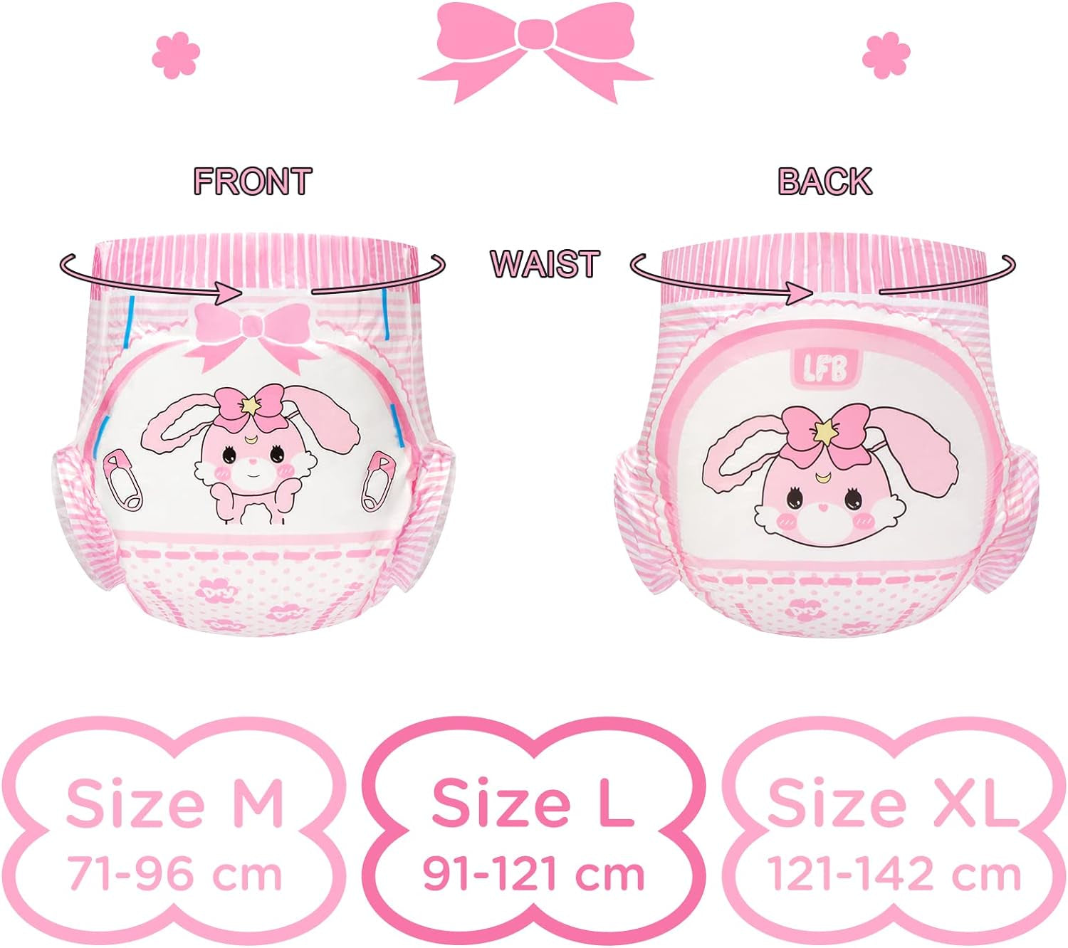 Voksenbleer med tryk 5500-5800 ml, 10 stk - Baby Usagi (XL)