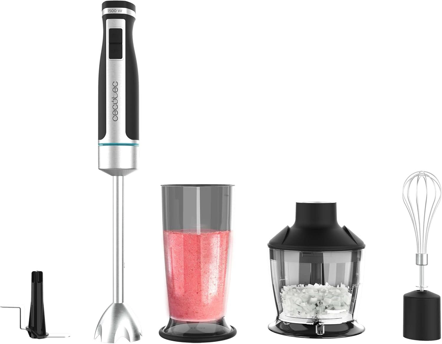 Cecotec Hand-Mixer Powergear 1500 - Klingen Aus Titanium Beschichtung, 21 Geschwindigkeitsstufen, 1500 W, Inklusiv Glas Mit Deckel. (Schwarz Und Edelstahl, XL) Køkken Naty Shop 4 Zubehörteile