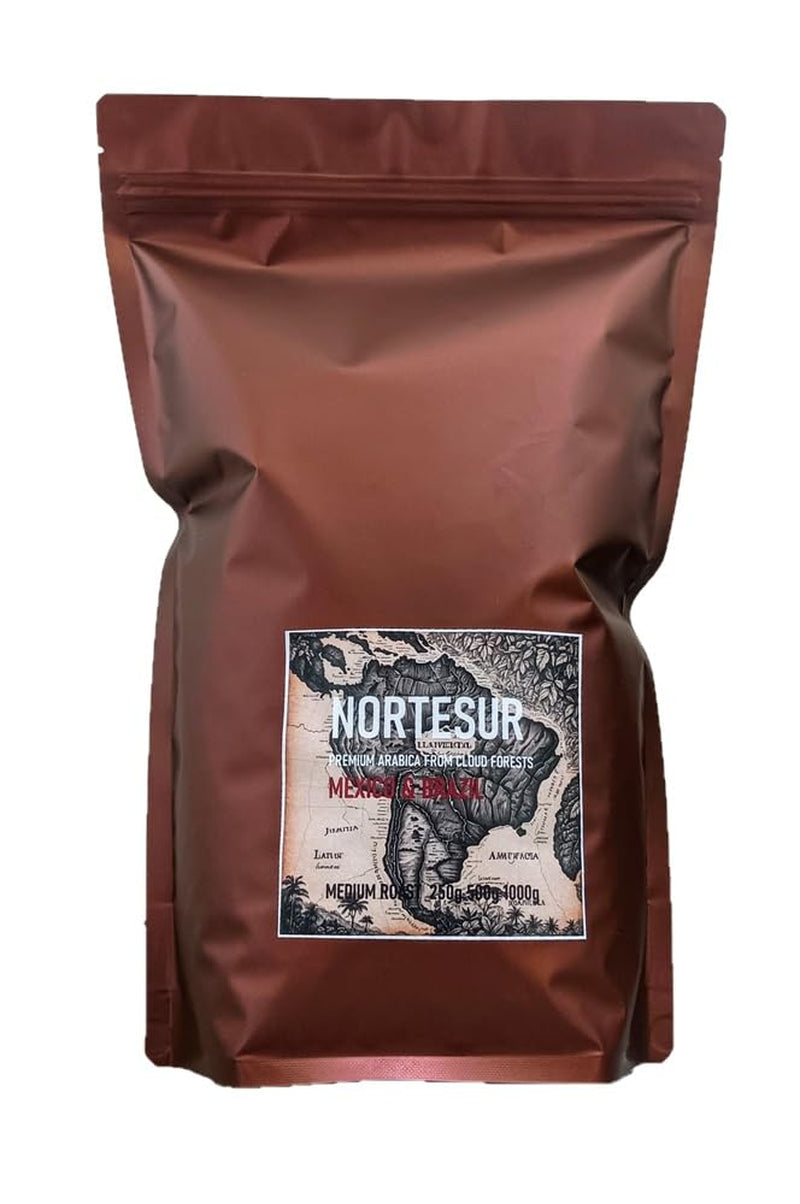 Norte Sur kaffe, stærk kaffe til daglig maling. 100% Arabica fra Mexico og Brasilien.