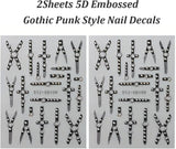 2 STK 5D præget Gothic Punk Nagelsticker, Nagel Sticker Selbstklebend Kreuz Og X-Form Halloween Nagelaufkleber, Nageldesign Tilbehør til Damen Nail Art