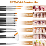MELLIEX 45 Stück Nail Art Dekoration Zubehör Sæt, Nägel Pinsel Strasssteine ​​Glitzer Goldfolie Nageldesign Dotted Pen Streifenband Für Nagelkunst Maniküre Set