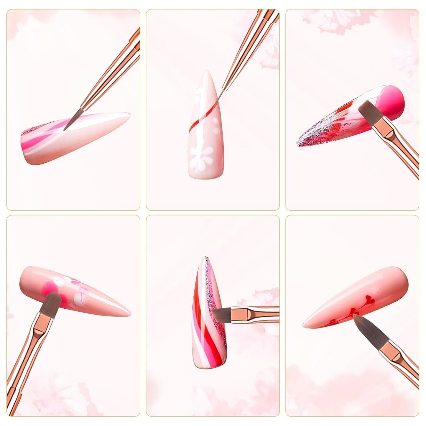 6 stk neglebørster med hætte Nail UV Gel Akryl neglebørste Nail Gel Brush Delvis Nail Art børstesæt