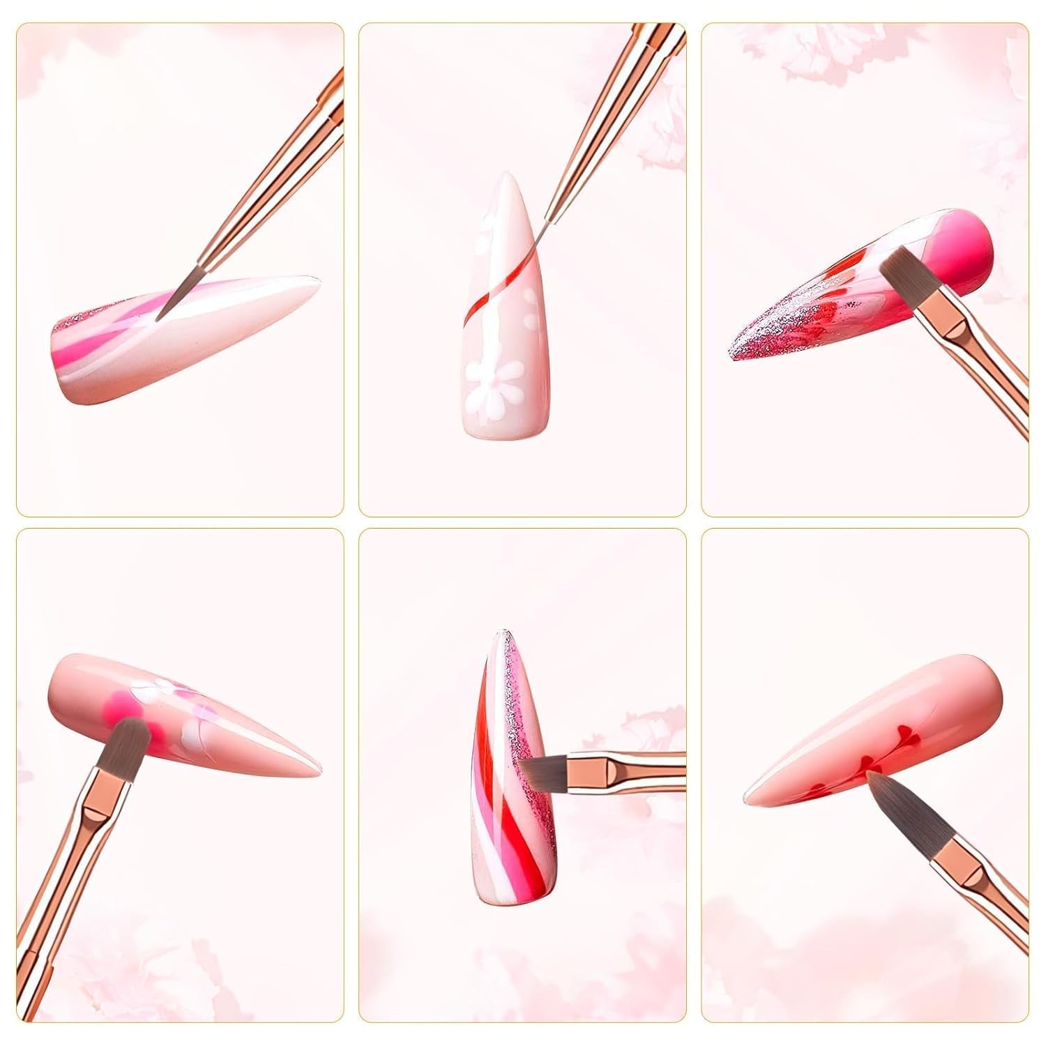 6 stk neglebørster med hætte Nail UV Gel Akryl neglebørste Nail Gel Brush Delvis Nail Art børstesæt