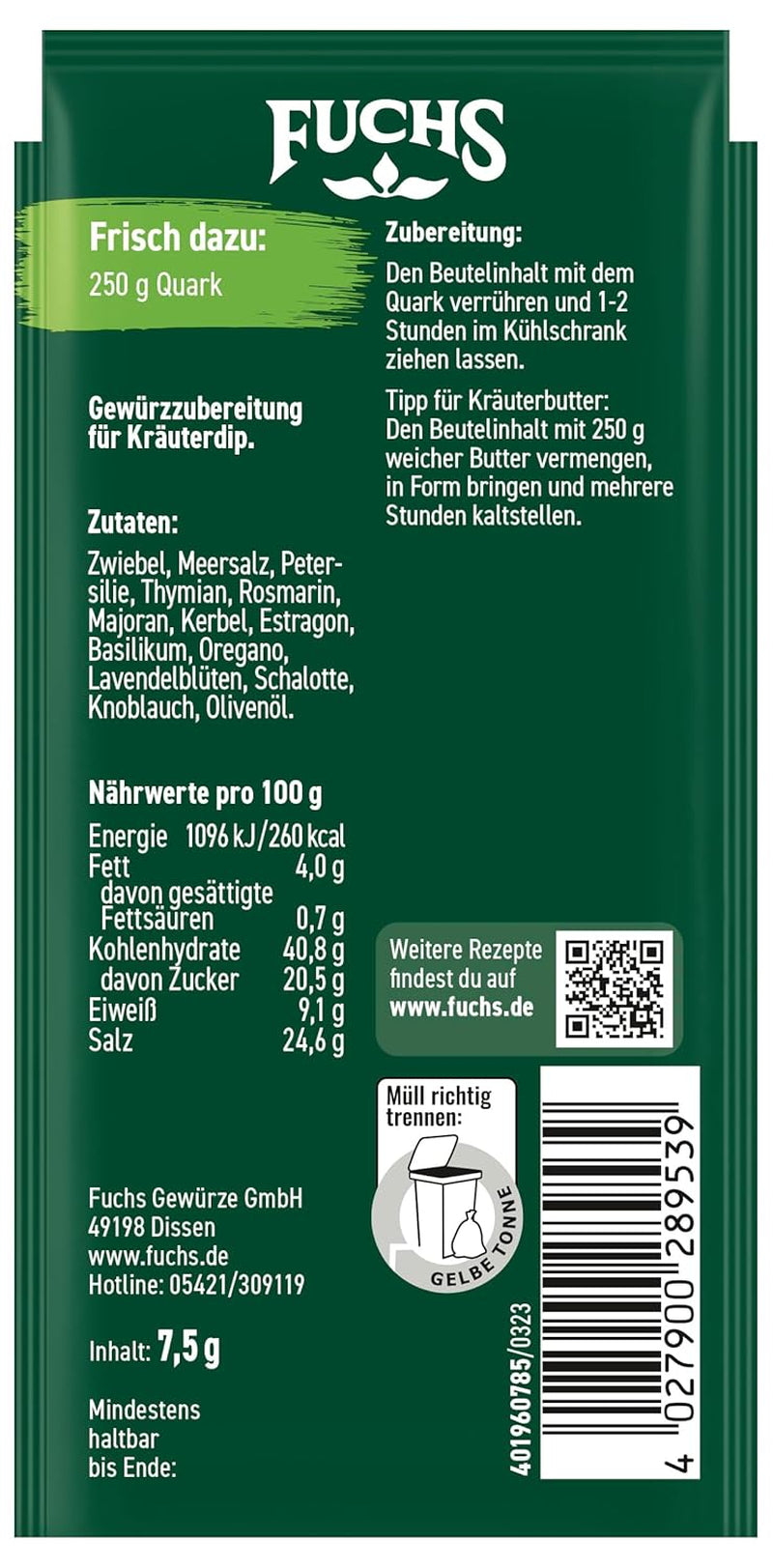 Fuchs Gewürze - Lad os dyppe! Kräuter der Provence Gewürzzubereitung, Gewürz für Kräuterquarkdip, 7,5 g i posen