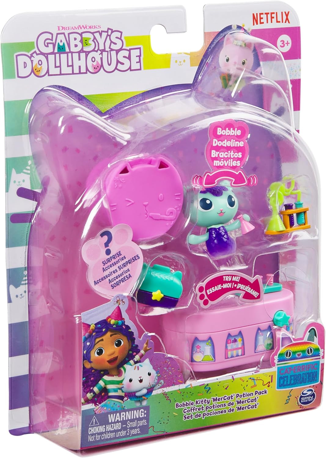 DREAMWORKS GABBY DOLLS HOUSE - Meerkätzchen Bobble Kitty møbelpakke, kattefigur med dukkehusmøbler og tilbehør, i alderen 3+