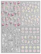 JMEOWIO 3D Nagelsticker Frühling Blume Nail Art Sticker Selbstklebend Nagelaufkleber 5D Stereoskopisk Blumen Dekoration Nageldesign Tilbehør 4 Blatt