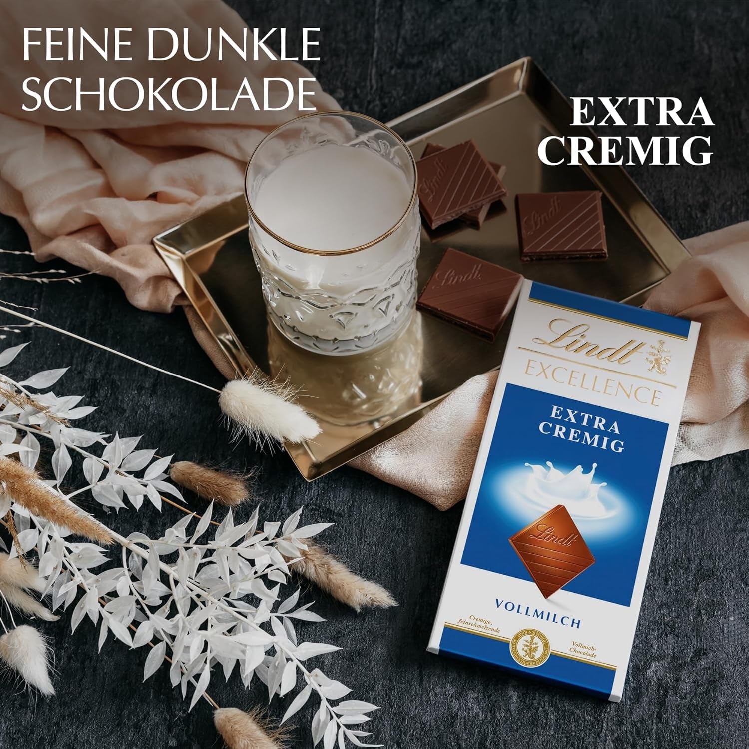 Lindt EXCELLENCE Ekstra cremet mælkechokolade | Bar 100g | Fin, premium mælkechokolade med en cremet, mælkeagtig smag | Intens og vedvarende aroma | Chokolade gave