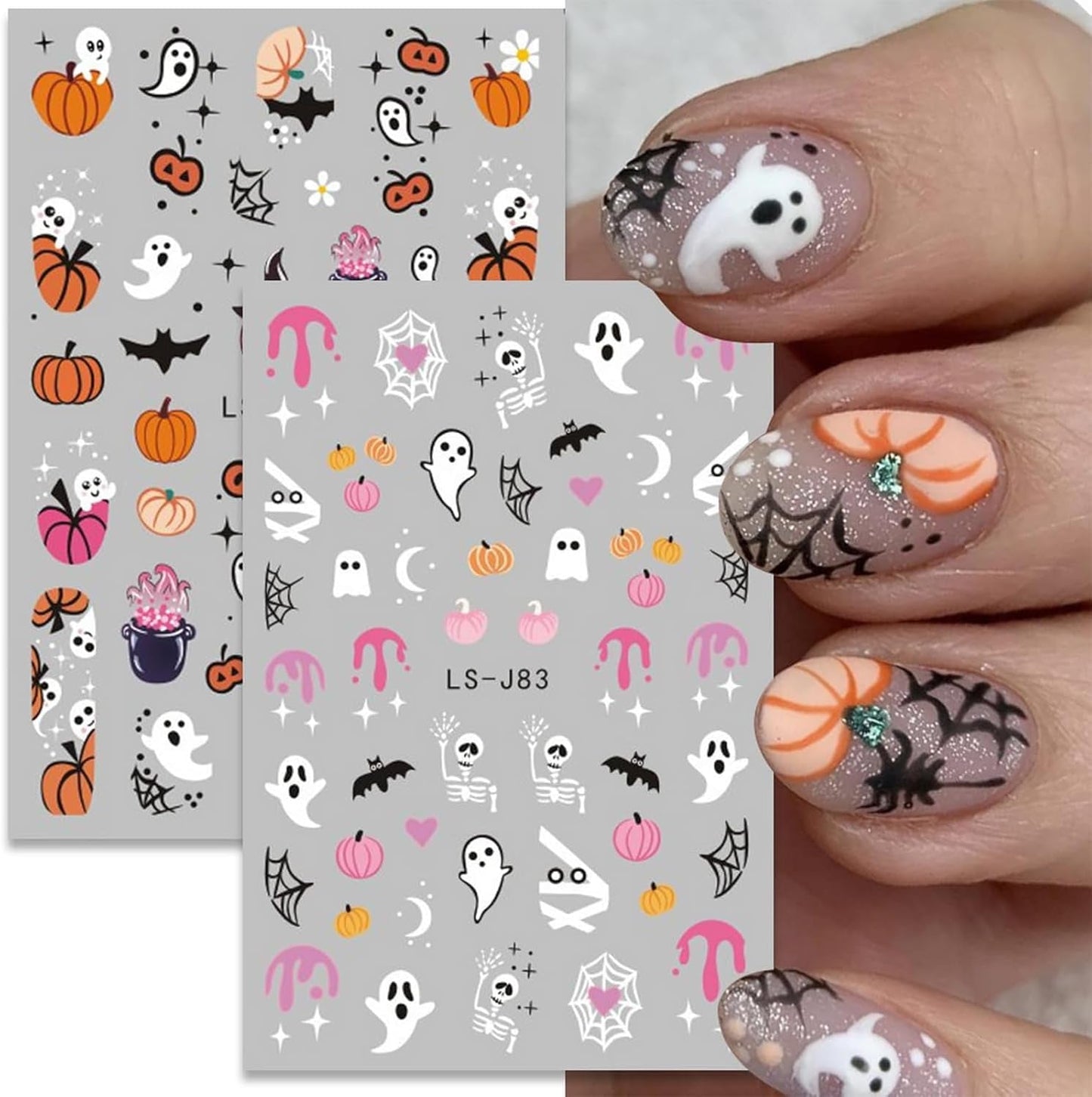 Nagelsticker Halloween, 8 Blätter Halloween Nagelsticker, Kürbis Nail Sticker, Nail Art, Nagel Charms, Nagel Zubehör, Nageldesign, Jul (Typ A)