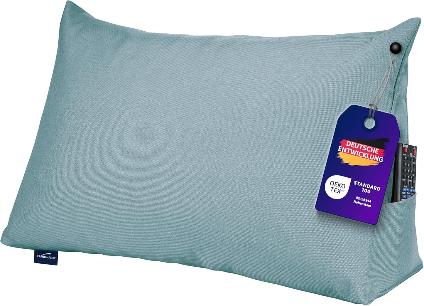 Læsepude Traumnacht Cosy Rygpude, 70 x 40 cm mørkegrå, aftageligt og vaskbart betræk af 100% polyester, praktisk sidelomme, Øko-Tex certificeret, produceret efter tyske kvalitetsstandarder