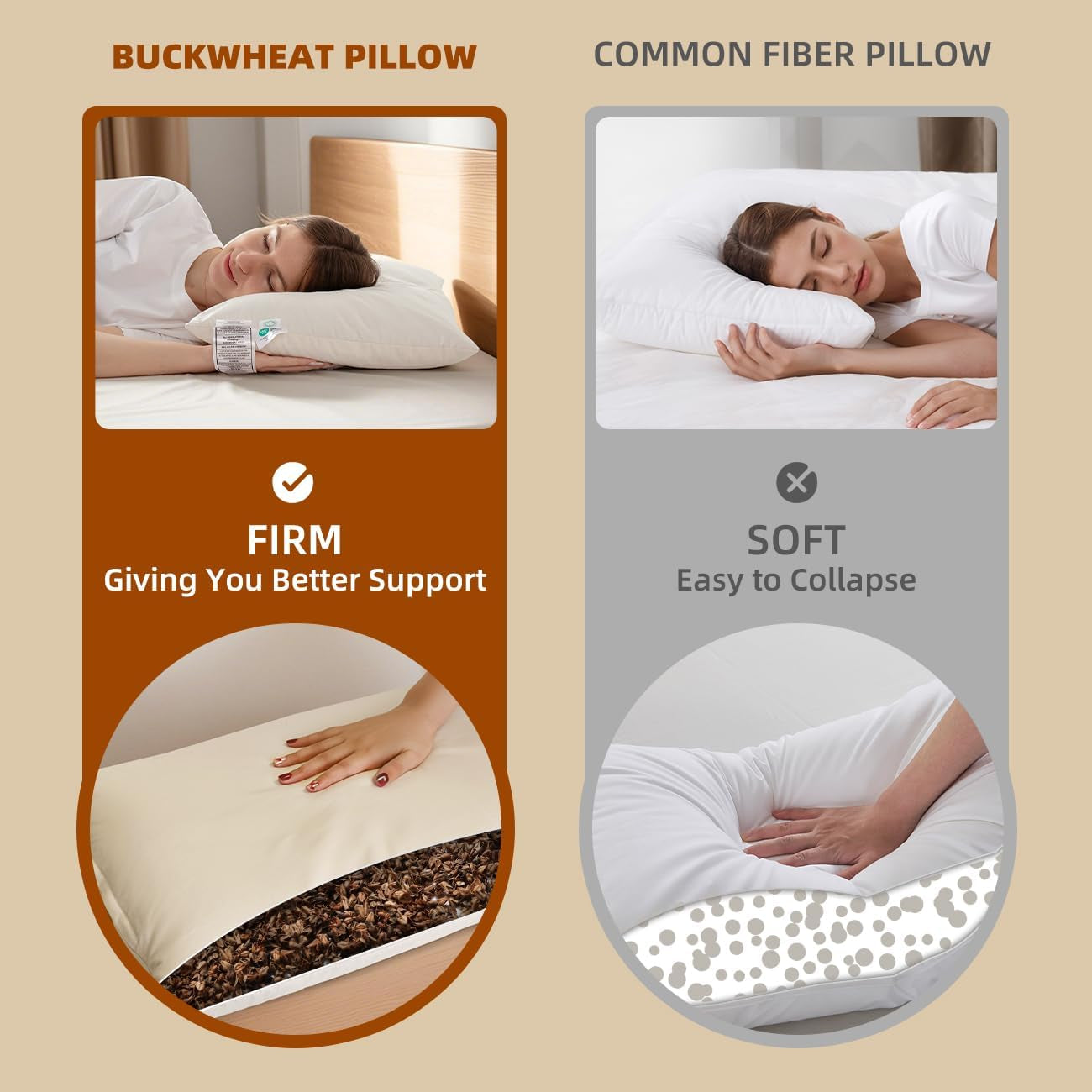 LOFE Økologisk Boghvede Sovepude 14" X 20" Justerbar åndbar Cool Sleep cervikal støtte til ryg- og sidesveller (tartarisk boghvedeskrog) Naty Shop Standardpuder