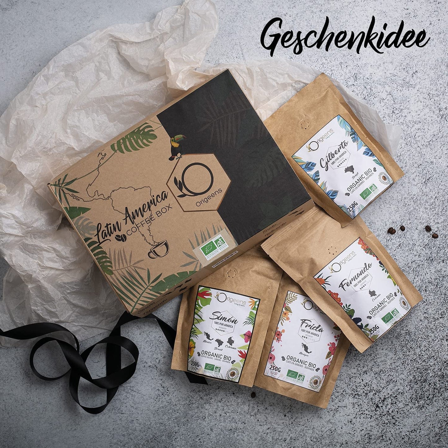 ORIGEENS Bio Kaffeebohnen Probierset 1kg | Premium Bio Arabica Kaffee Ganze Bohnen Sæt 4x250g | Traditionel Röstung | Kaffe Geschenkset