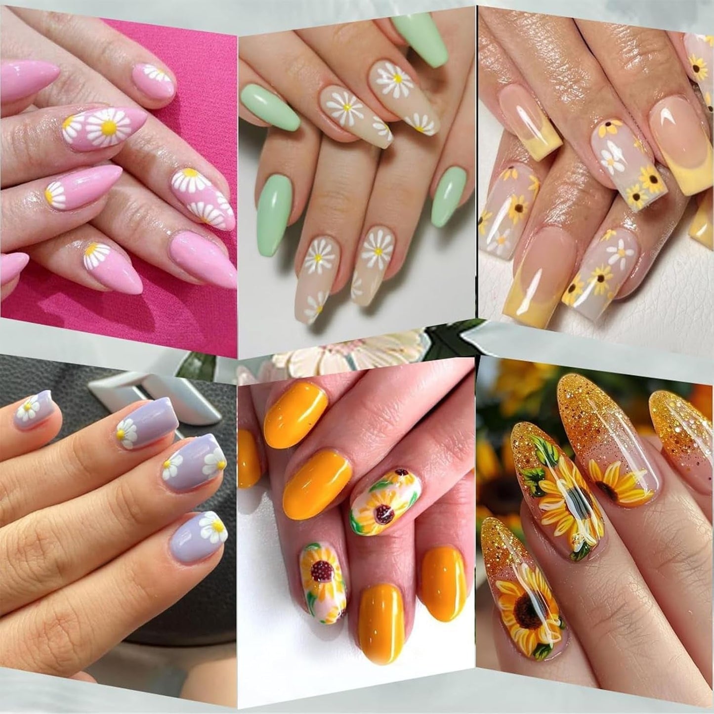 12 ark 3D-effekt negleklistermærke UV-hærdende Langtidsholdbare blomsternegleklistermærker Gul Hvid Daisy Nail Art-klistermærker