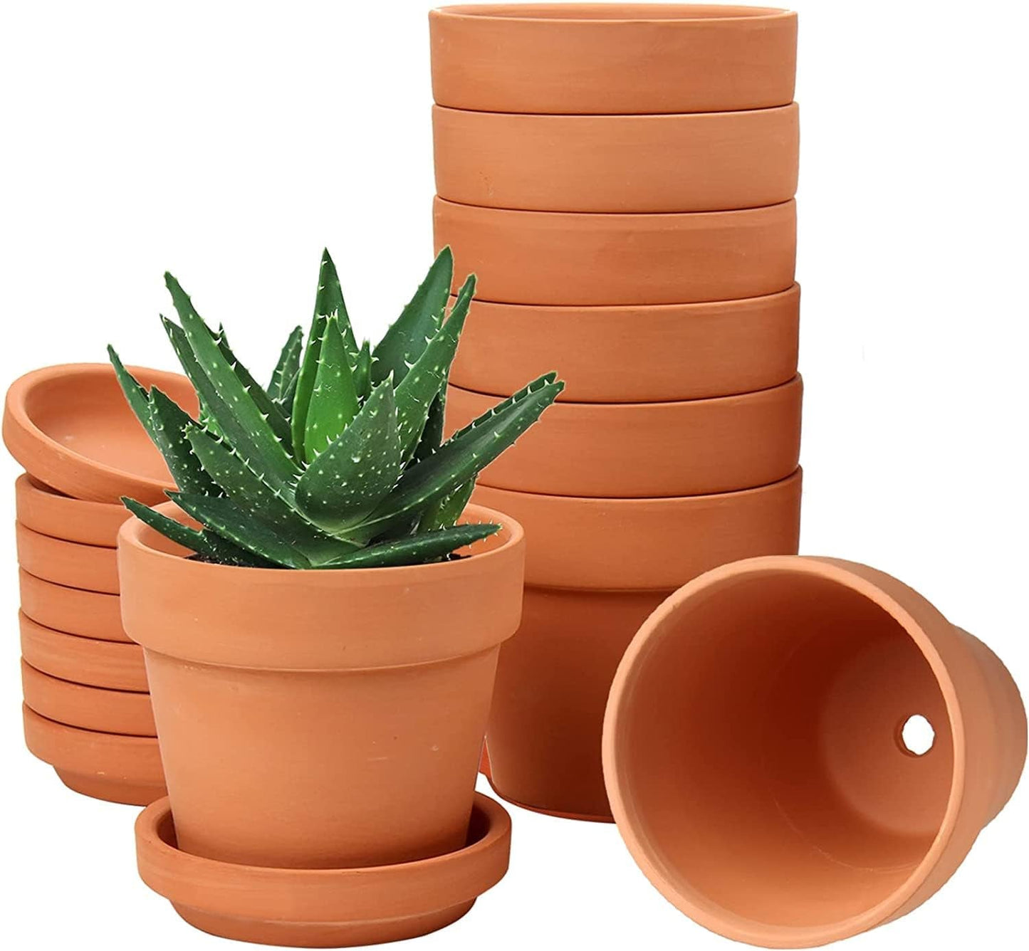 Hollyone 8-delt lille terrakotta-plantekassesæt, 8x8 cm runde lerpotter med tallerken og drænhul, små plantekasser med bakke, terrakotta-sukkulentpotter til indendørs planter, keramiske plantekasser