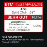 AEG Deli 5 espressomaskine, 1,5 l, programmerbar timer, holde varm funktion, sikkerhedsstop, vandstandsindikator, optimal dosering, anti-dryp funktion, rustfrit stål, CM5-1-6ST