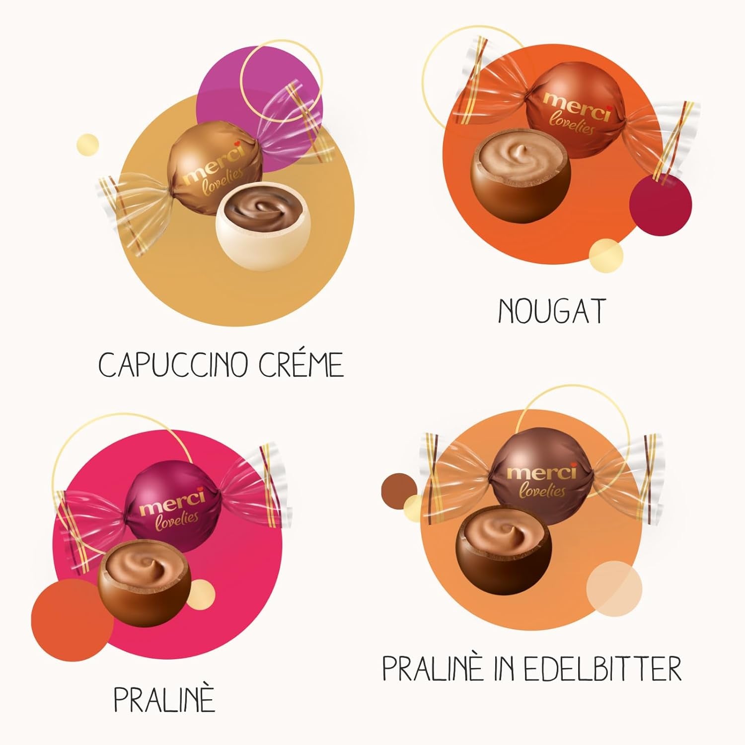 Merci Lovelies Creamy – 185 gram – Pralinblanding med Naty Shop fyldte chokoladespecialiteter