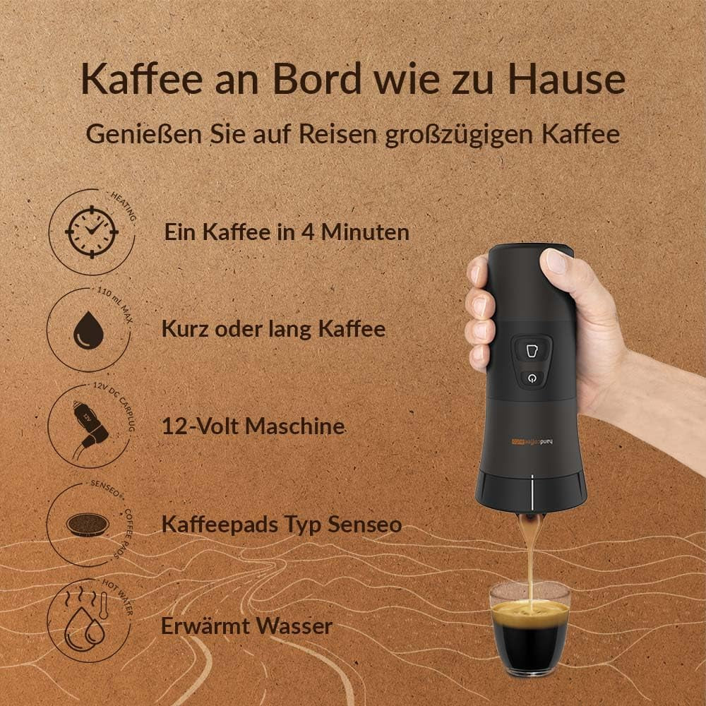 Handpresso - Håndkaffe Auto 21000 | 12V bil espressomaskine - 12 volt espressomaskine til biler | Senseo Pad espressomaskine til biler - 12V rejse espressomaskine | 12 volt espressor til autocampere