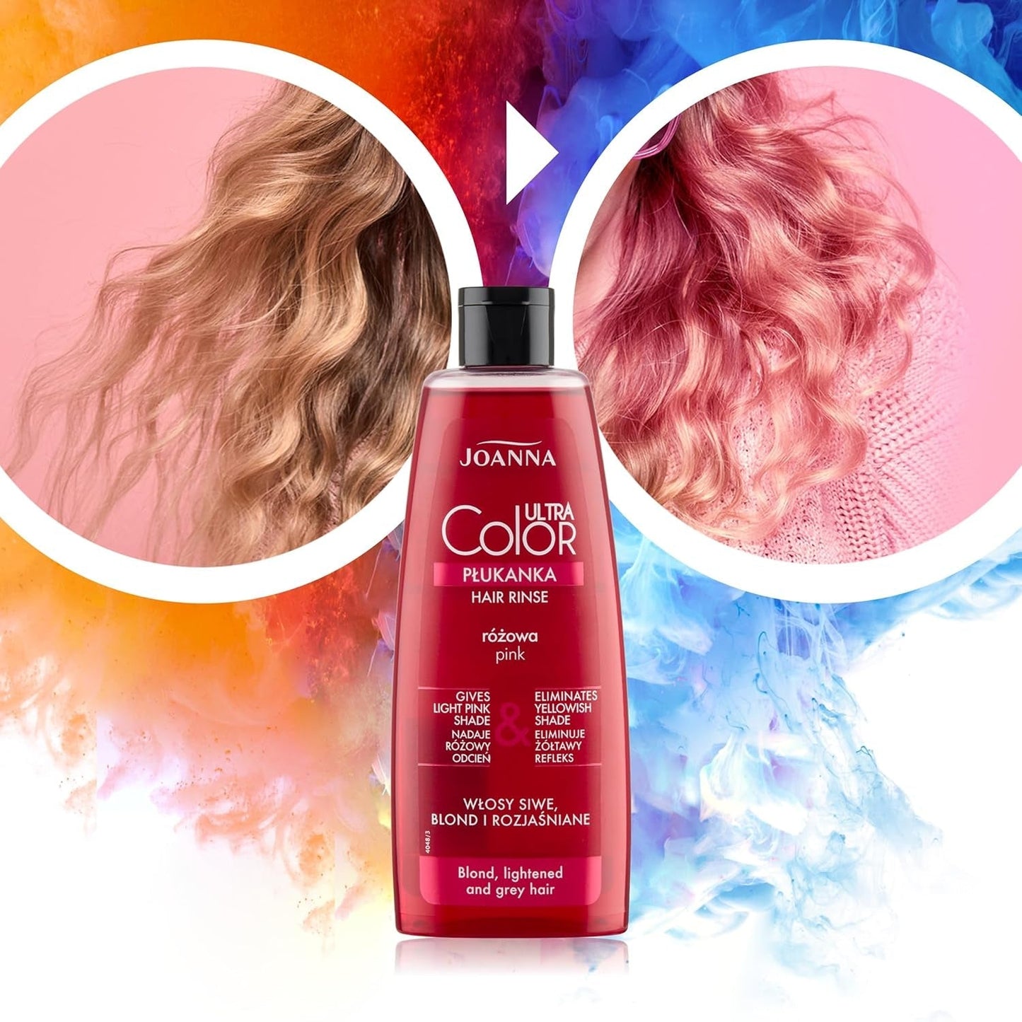 Joanna Ultra Color - Pink farvebalsam til blondt og lyst hår - Pastelrosa - Naturlig glans - Fjerner den gule nuance fra gråblondt hår - Midlertidig effekt - 150 ml Hårfarve Naty Shop