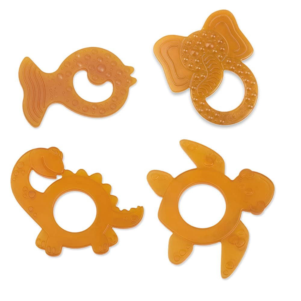 GRÜNSPECHT Økologisk tandring Naturgummi til tænder til babyer, masserer tandkød, BPA-fri, Blød, fremmer finmotorikken, dinosaurmønster (639-V1)