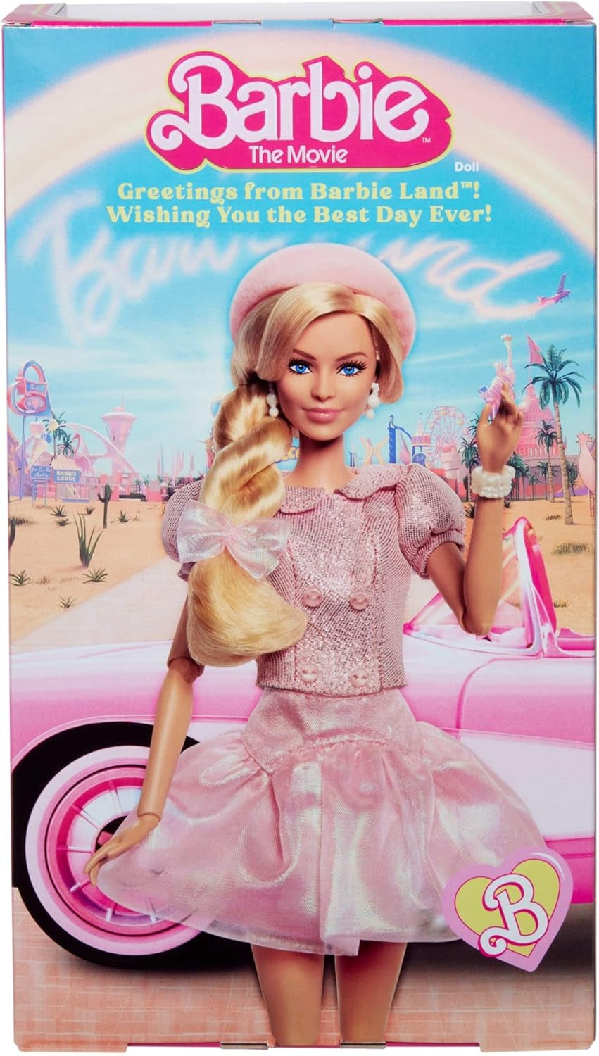 Barbie filmen baseret på filmen Margot Robbie som Barbie samlerfigur i pink bluse og tylnederdel med stiliseret frisure og matchende smykker JBJ53