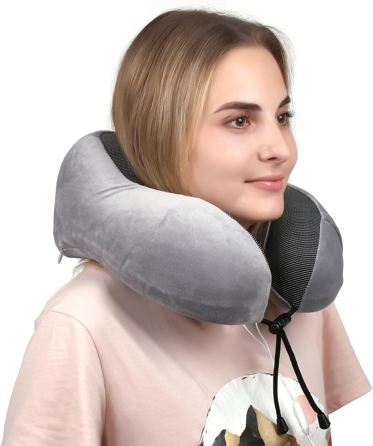 WELLGRO Nakkepudesæt med 3D-søvnmaske og ørepropper - Aftageligt betræk - Memory Foam - Lynlåslukning - Inklusiv opbevaringstaske - Rejsepude - Farvevalgbar, Farve:Grå Cervikal ortopædiske puder Naty Shop