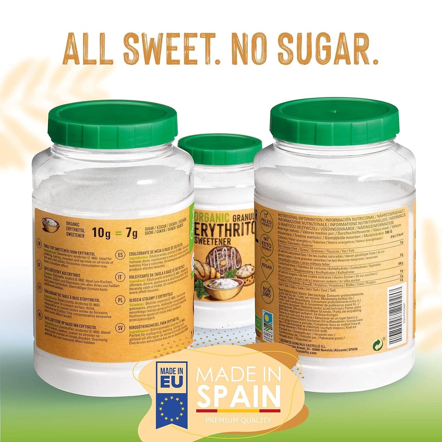 Naturlig økologisk erythritol, 10G = 7G sukker, 1 kg sødemidler Naty Shop