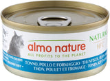 Almo Nature HFC Natural - Vådfoder til voksne katte - Tun, Kylling og Ost - Menneskelig kvalitet, Glutenfri - 6 x 70g