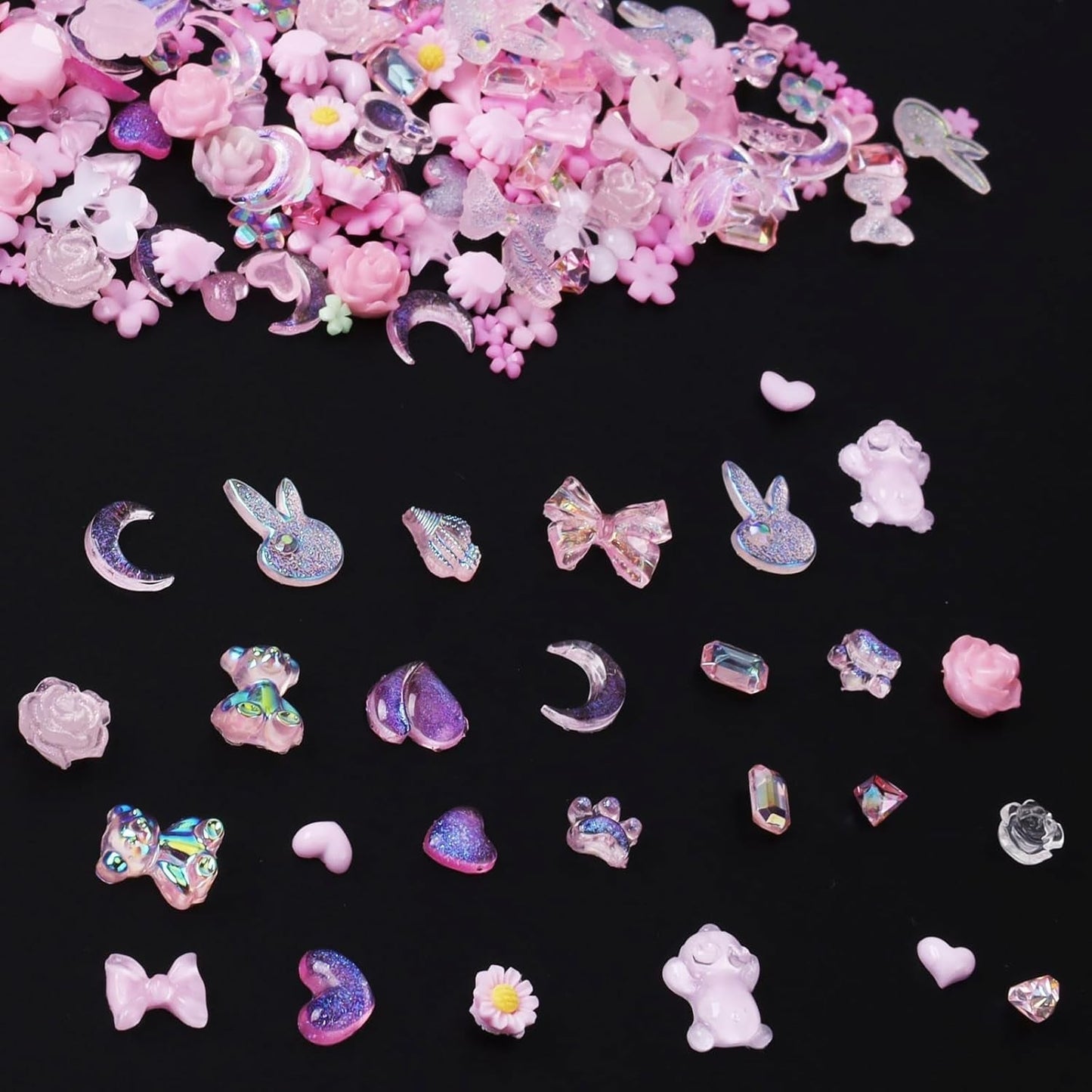 100 stk Sløjfe-nail Charms Y2K 3D-harpiks Camellia Flower Nail Charms Kawaii Rhinestones Negle Art-dekorationer, mønstre, gør-det-selv-håndværkstilbehør (Pink)