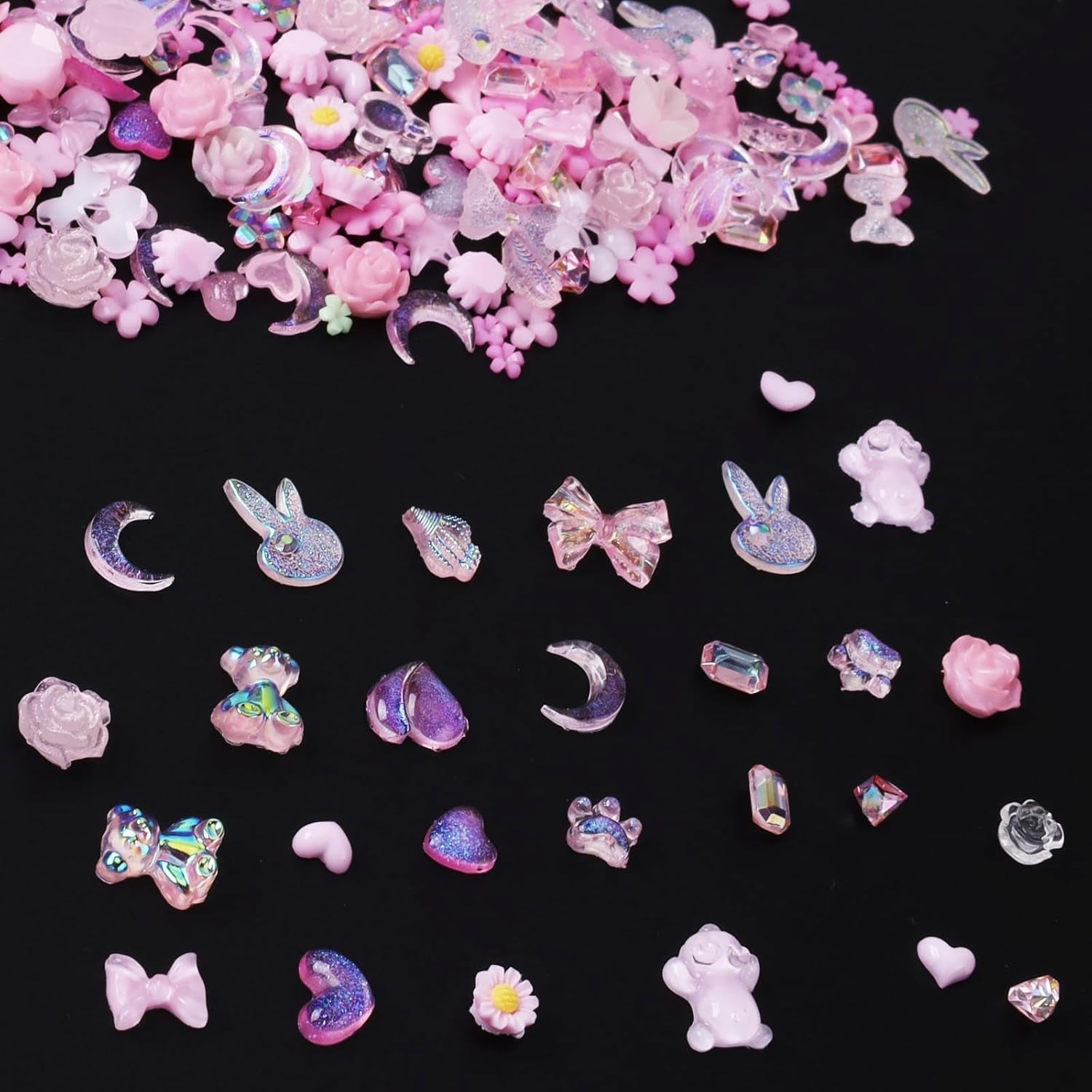 100 stk Sløjfe-nail Charms Y2K 3D-harpiks Camellia Flower Nail Charms Kawaii Rhinestones Negle Art-dekorationer, mønstre, gør-det-selv-håndværkstilbehør (Pink)