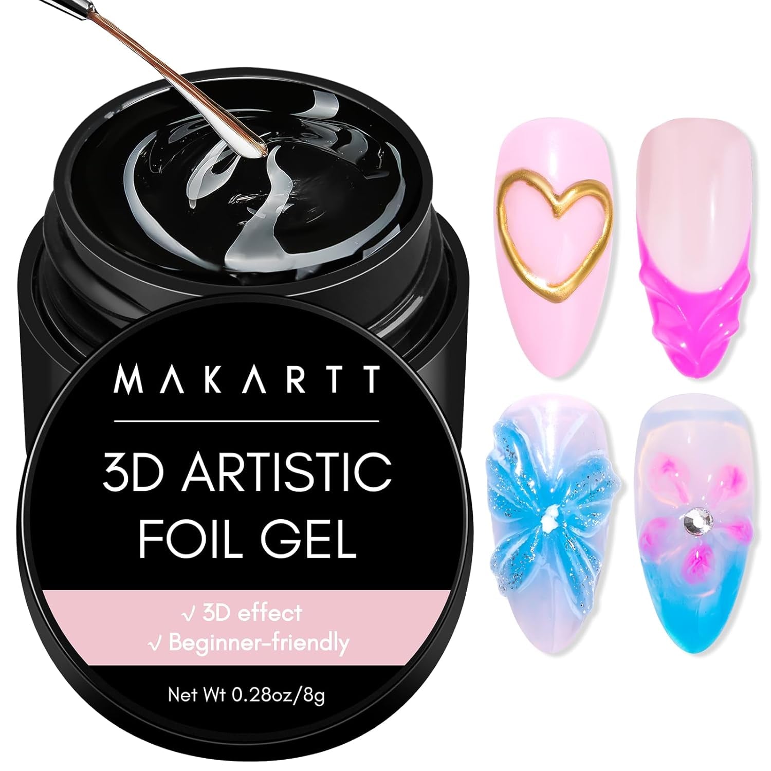 Makartt 3D Nail Art Gel - Rhinestone Glue Gel 15G til Nail Nøgleringe, Multifunktionel Nail Sculpture Gel til DIY Nail Design, Nail Sculpture Nail Modeling at Home (gennemsigtig)