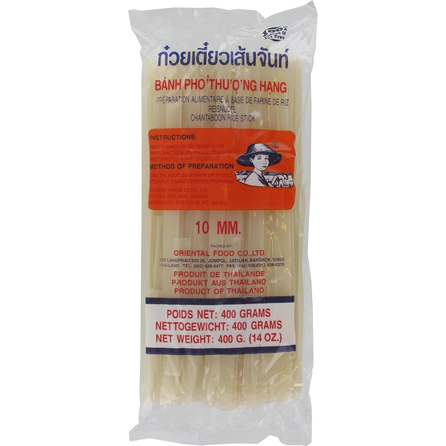 Risnudler - Thai, 10 mm brede risbåndsnudler, lavet af rismel, lige - 1 x 400 g