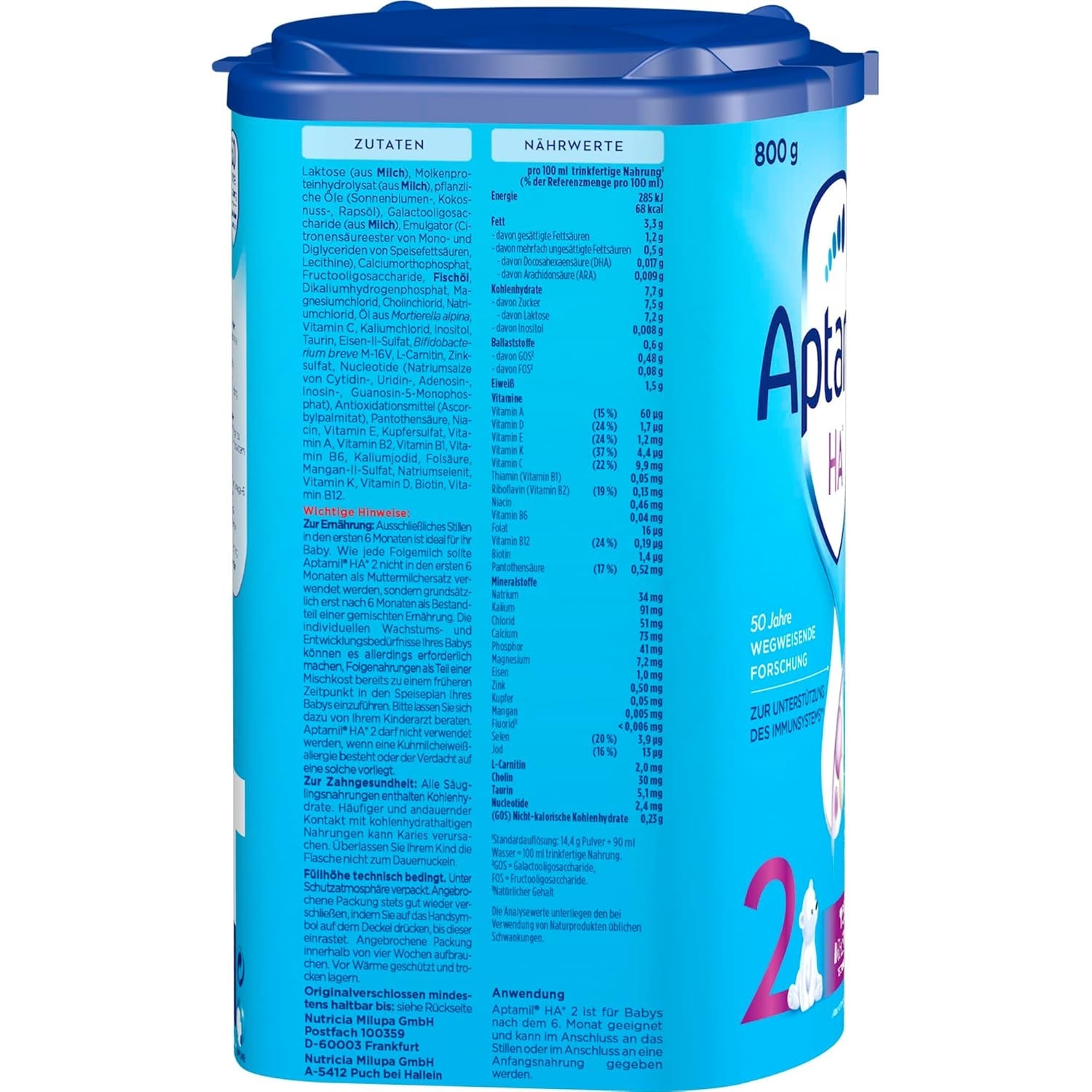 Aptamil HA 2 – Opfølgningsformel efter 6 måneder, med Omega 3 og 6, DHA, ARA og ALA, laktosefri, palmeoliefri, babymad, mælkepulver, 1 x 800 g (pakke med 4)
