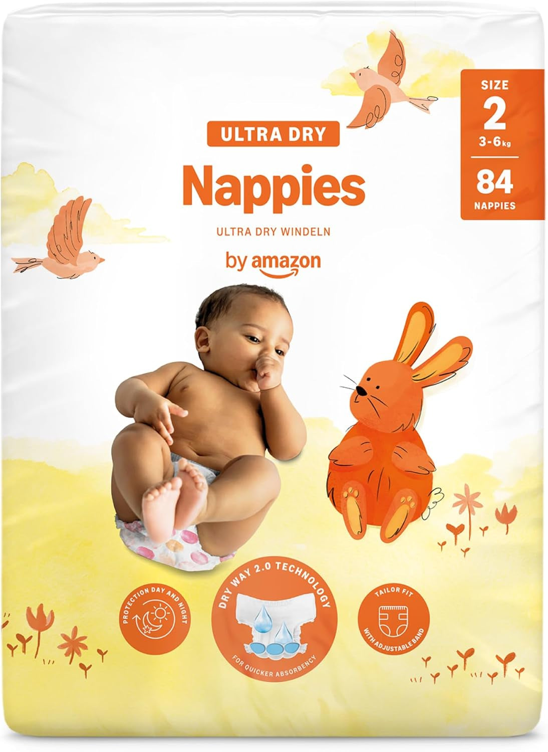 Amazon Ultra Dry Bleer, størrelse 1 (2-5 kg) - Månedlig æske, hvid, 96 antal (2 pakker af 48) (tidligere Mama Bear Brand, identisk produkt)