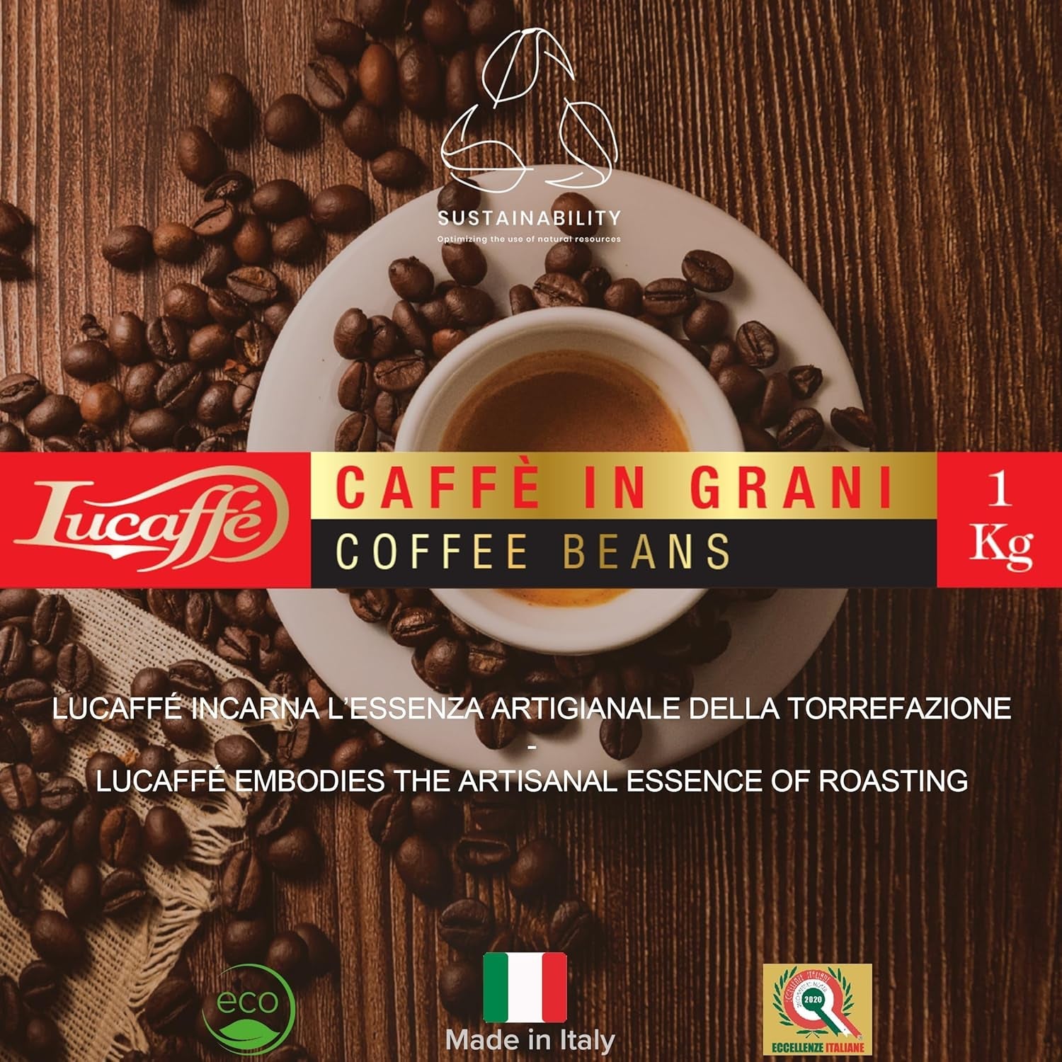 Lucaffé - Kaffeebohnen Mamma Lucia, 1 kg | Kaffee aus ganzen Bohnen für cremigen Espresso | Helle Röstung | intensiver og cremiger Gesmack