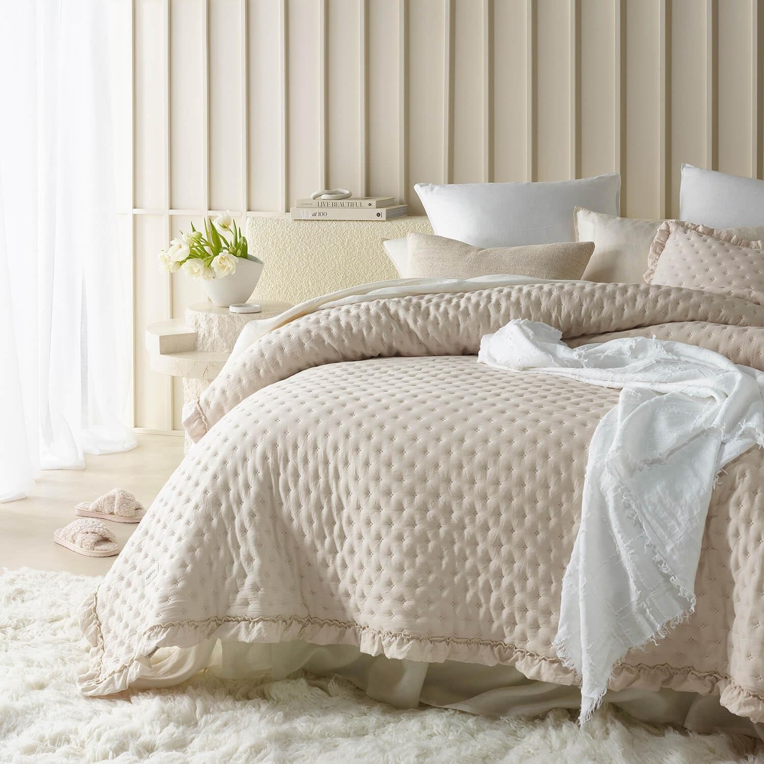 Molly Elegant sengetæppe i pudderrosa 170 X 210 cm Alsidigt sengetæppe som sengetæppe eller sofa Pladetæppe til seng og sofa Tæppestil Ideel som sengetæppe Senge og tæpper Besuche den ROOM99-Store Cream 200X220