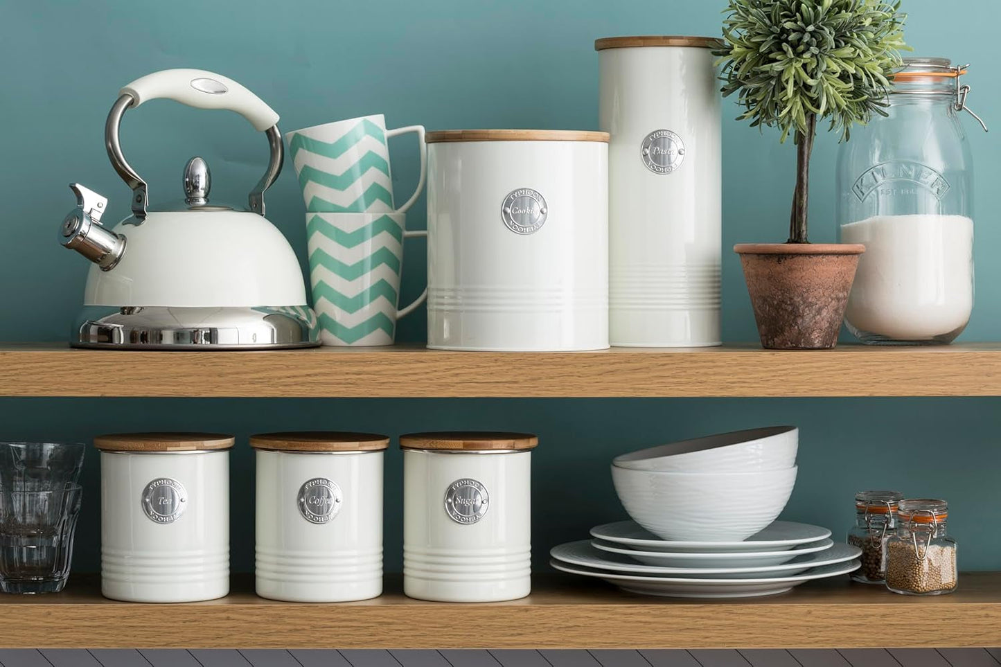 LIVING kollektion, sukkerskål med låg | creme pastel | opbevaringsboks 1 L køkken til sukker | sukkerbeholder i stål med låg | Bambus lufttætte opbevaringskrukker med låg Naty Shop madopbevaringsbokse