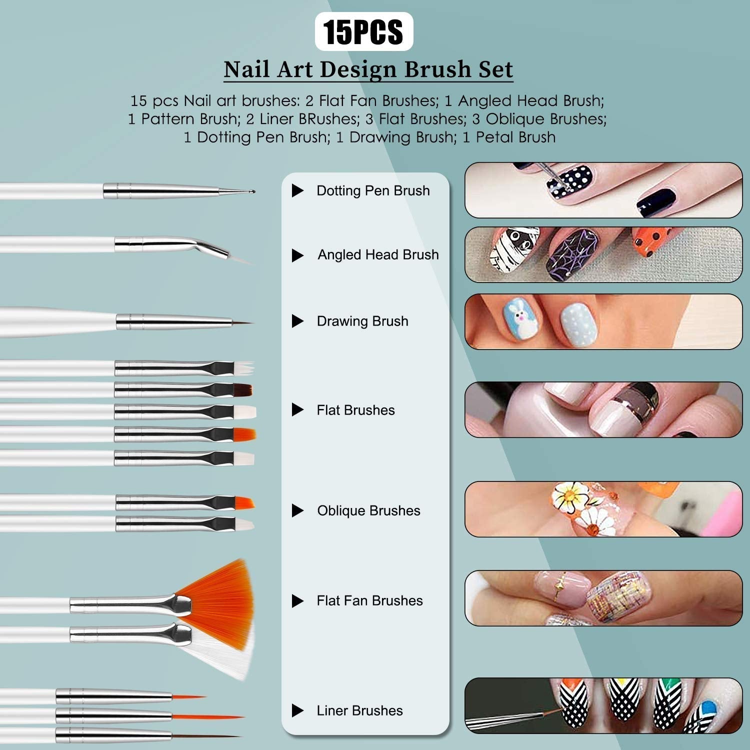 Nail Art Dekorationen & Nagelpinsel Sæt, Nageldesign Zubehör, Nagelset 5 Stk 2 Wege Punktierung Stift, 15 Malerei Polnisch Pinsel Sæt, 10 Streifenband, 4 Boxen Bunte Nagel Rhinestones Dekoration