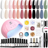 Modelones 35 stk Gel neglelak sæt, UV neglelak sæt med 48W lampe, nøgen brun hvid pink gel neglelak sæt, UV gel negle lak sæt med top coat base negle studio sæt