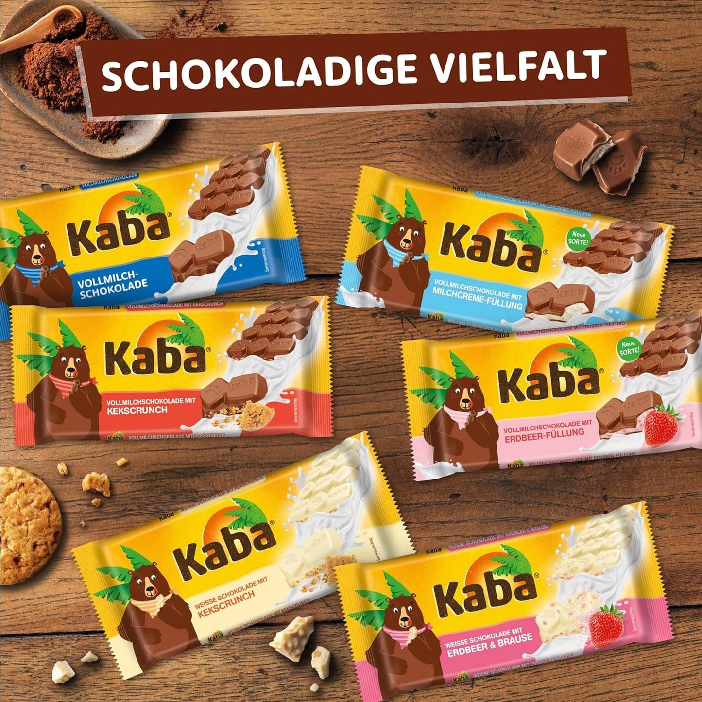 Kaba sødmælk og mælkecreme chokoladefyldt chokoladebar 90 g bar smeltende chokolade med letmælk creme og Kaba original smag (pakke med 2)