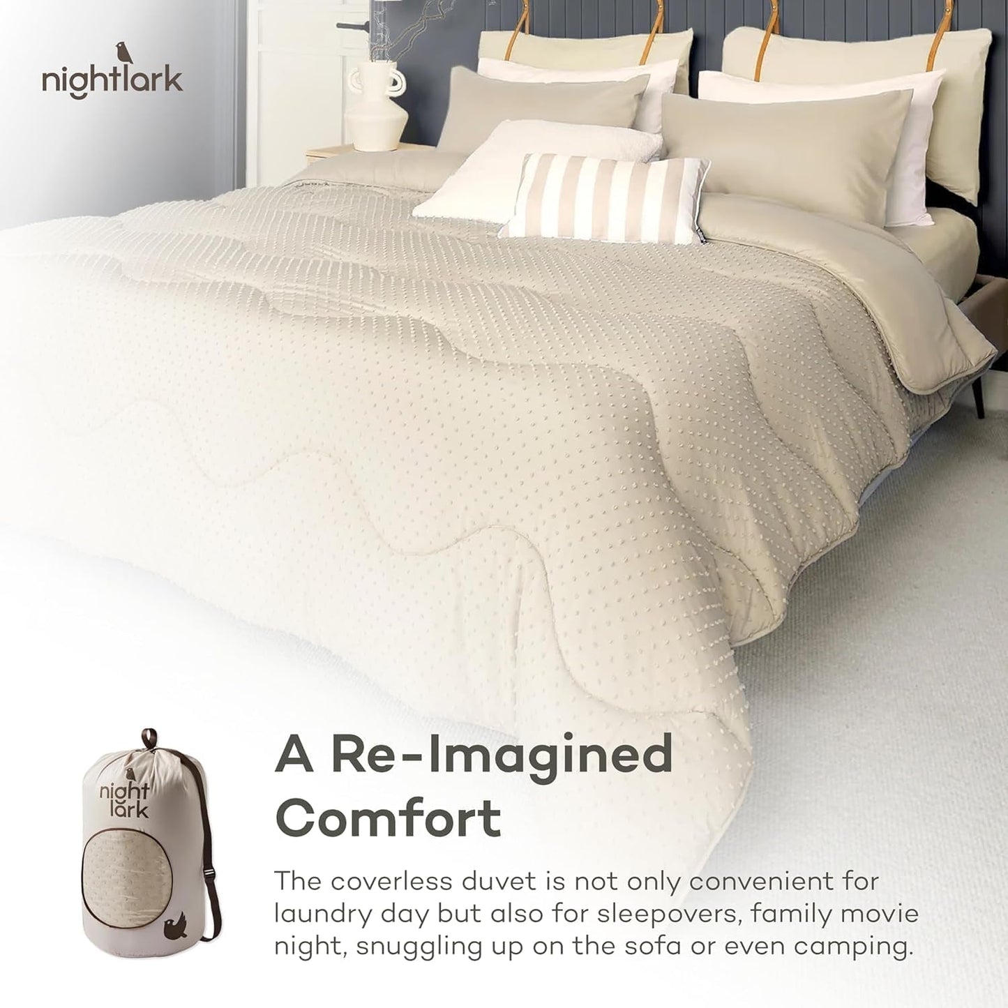 Night Lark Dyne uden betræk, 4,5 Tog, King Size, Tufted Dot Collection, Luksus sengetøj, Hypoallergenisk, Maskinvaskbar, Varme Sanddyner & Quilts Naty Shop