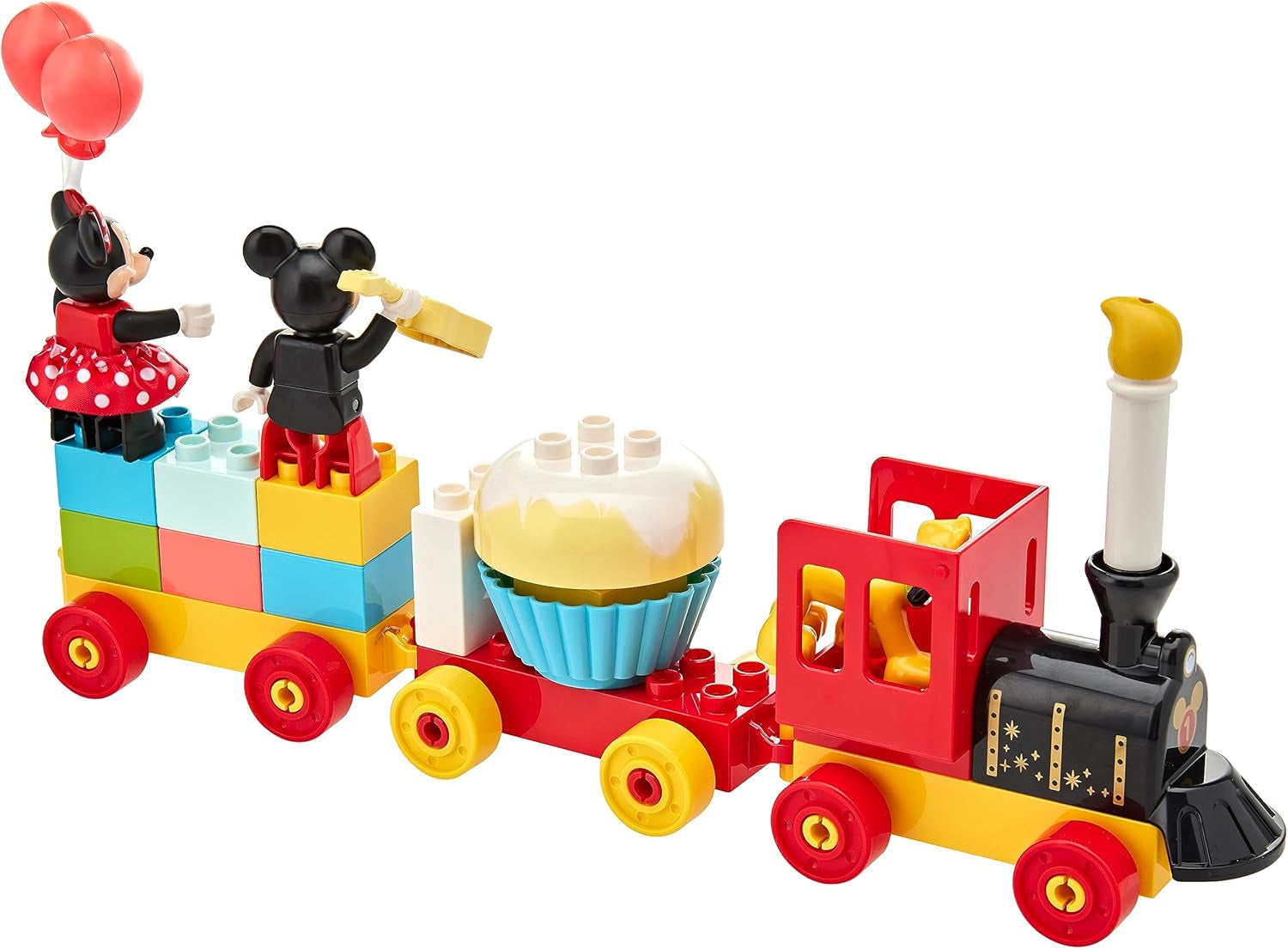 LEGO 10941 DUPLO Disney Mickey og Minnie fødselsdagstog, legetøjstog med kage og balloner, gave til børn 2 år og ældre Byggesæt Besuche den LEGO-Store