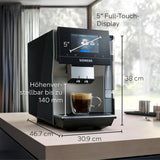 Automatisk espressomaskine Siemens EQ700 classic TP715D01, app-kontrol, koldbryggning, intuitiv touch-display, op til 10 individuelle kaffekreationer som favoritter, automatisk damprensning, 1500 W, sølvgrå