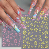 8 Stück Hibiskus Nagelsticker, 3D Selbstklebende Blumen Nagelaufkleber, Weiß Rosa Gelb Magenta Sommer Neonail Sticker, Nail Art Tilbehør Nagel Deko Für Frauen