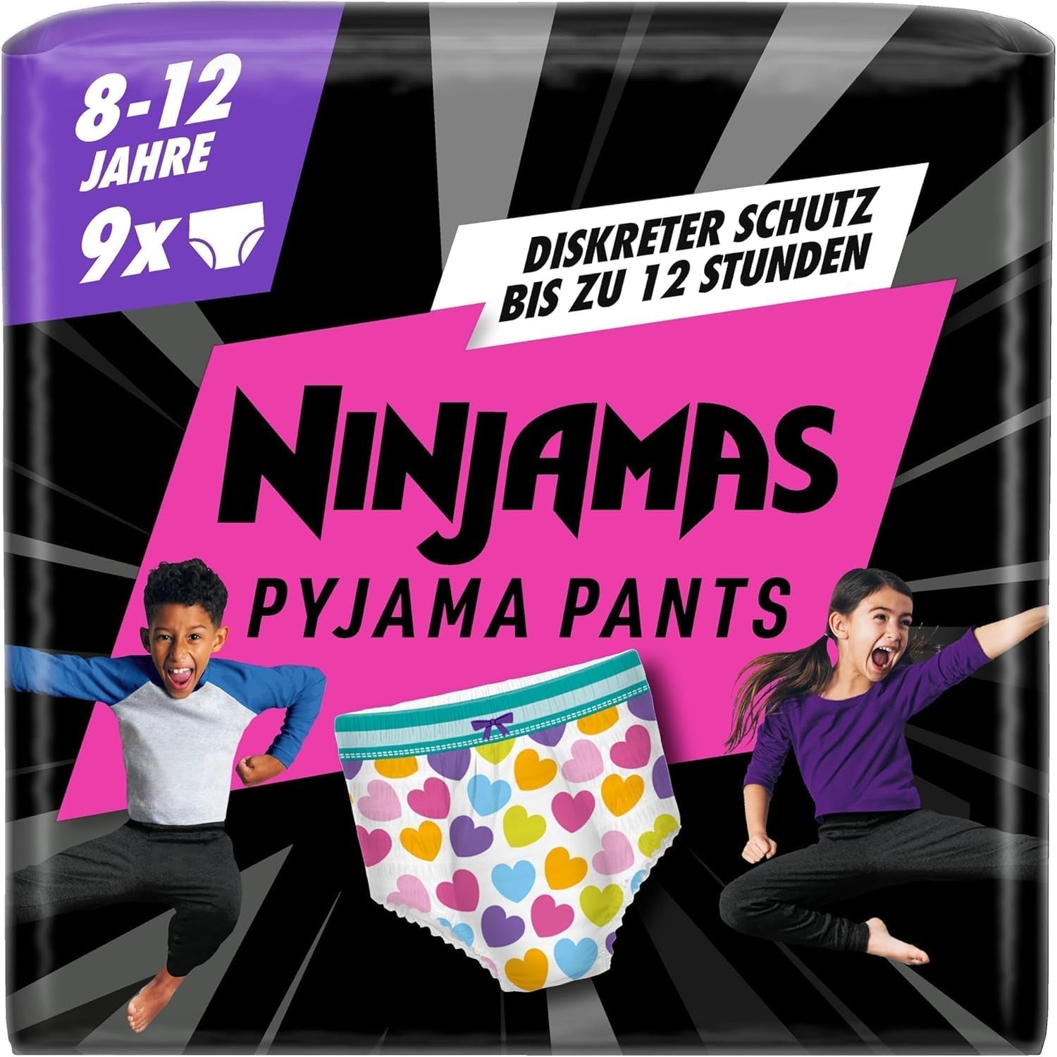 Hearts Pyjamasbukser 9 natabsorberende underbukser 8 år 27 kg-43 kg lækagebeskyttelse hele natten