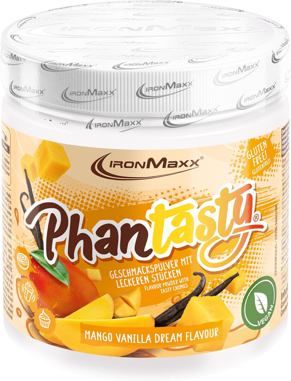 Ironmaxx Phantasty - Creamy Peach 250G Dose | Vegansk Geschmackspulver Mit Echten Frucht- Oder Nussstückchen | Perfekter Zuckerersatz Sweeteners Naty Shop 250 G (1Er Pack) Mango Vanilla Dream